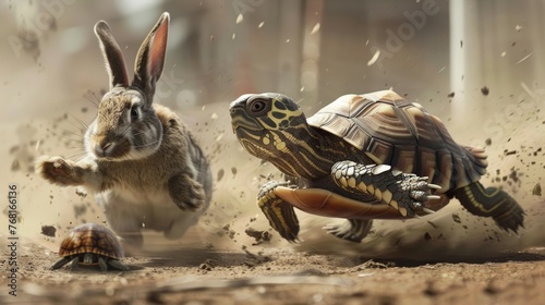 Turtle vs rabbit race business concept
