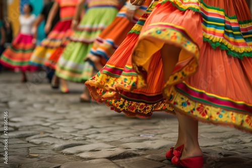 A traditional folk dance unfolds, swirling skirts and rhythmic stomps filling the cobblestone street © Tymofii