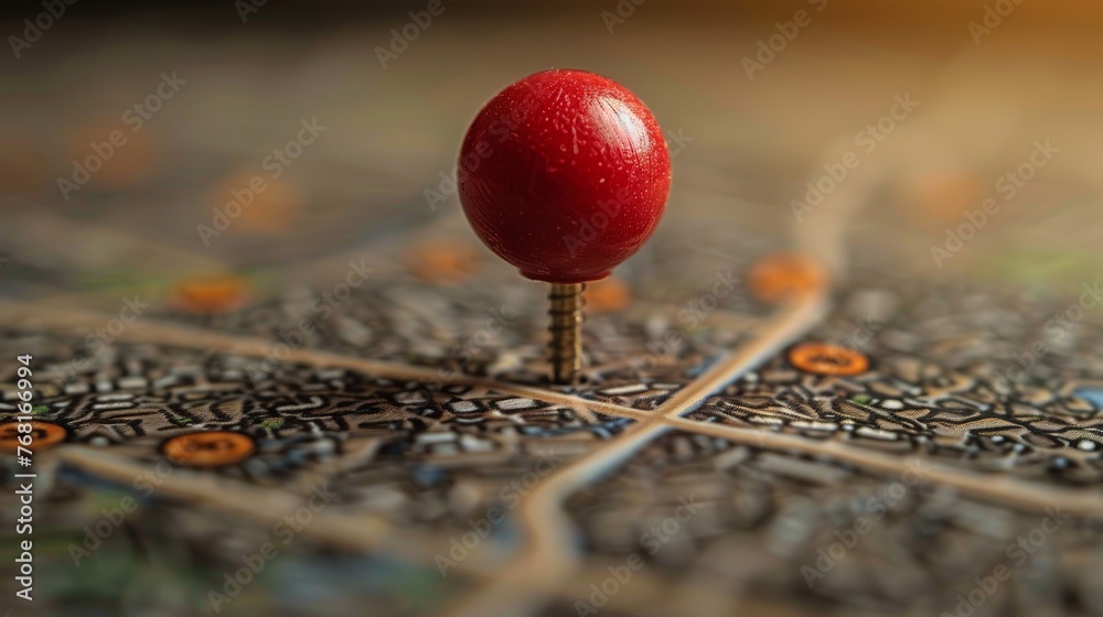 Single Red Pushpin Marking A Location On An Open Map Stock Single Red Pushpin Marking A Location On An Open Map Stock