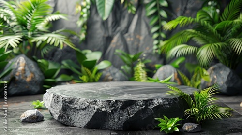 Stone Table Surrounded by Plants and Rocks