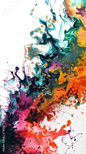 Vibrant Liquid Paint Splashes Abstract Background, To provide a unique and eye-catching abstract background for various design projects, such as © PorchzStudio