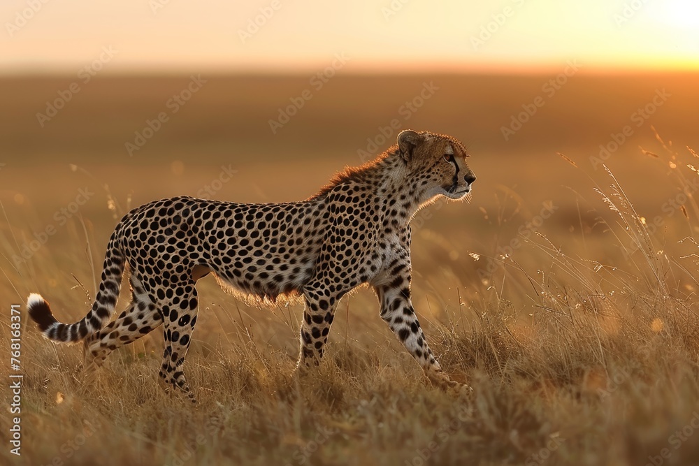 Cheetah Stalking at Sunset on the Savannah