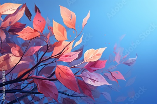 a tree with pink and orange leaves