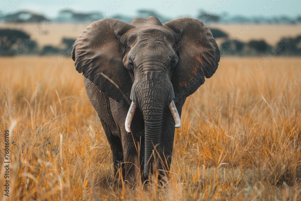 Obraz premium Majestic African Elephant Roaming the Golden Savannah