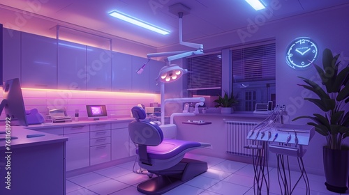 Modern Dentist Office With Purple Ceiling Light