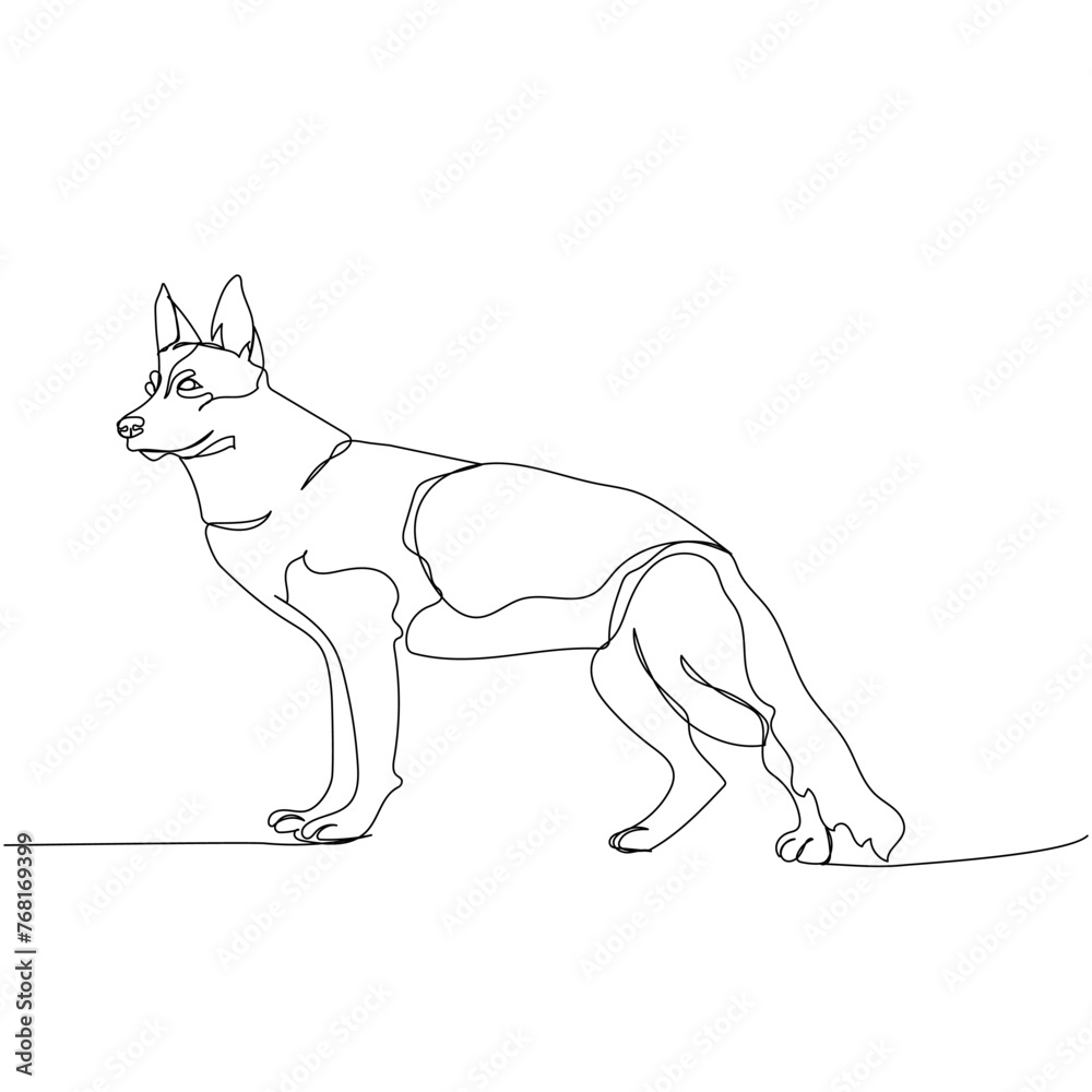 German Shepherd Dog, dog breed, shepherd dog, service dog one line art. Continuous line drawing of friend, dog, doggy, friendship, care, pet, animal, family, canine.