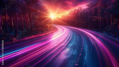 Vector artwork illustrating dynamic light motion and high-speed effects  capturing traffic motion and cyberpunk neon elements.