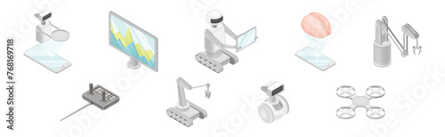 Isometric Artificial Intelligence and Robot Technology Vector Set