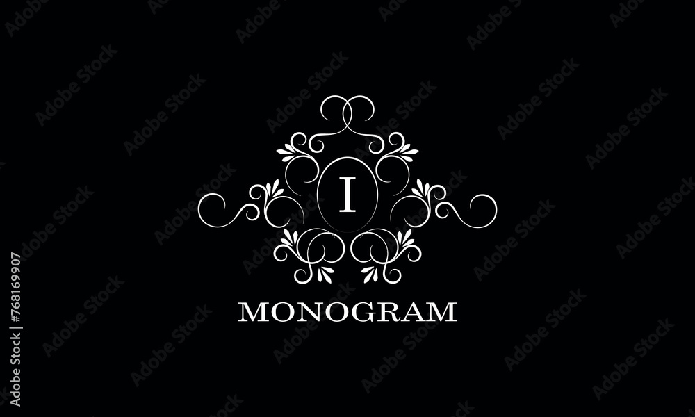 Monogram design template for one or two letters, for example I. Wedding monogram. Business sign, identity logo for restaurant, boutique, hotel, heraldry, jewelry. Monogram design template for one or two letters, for example I. Wedding monogram. Business sign, identity logo for restaurant, boutique, hotel, heraldry, jewelry.