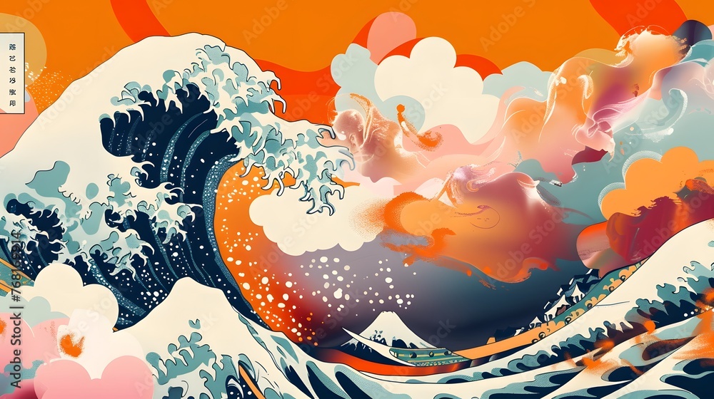 Obraz premium Oriental Japanese style of wave in abstract illustration.
