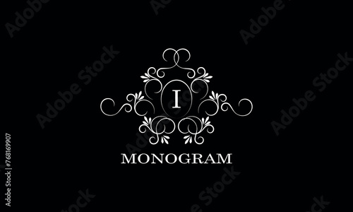Monogram design template for one or two letters, for example I. Wedding monogram. Business sign, identity logo for restaurant, boutique, hotel, heraldry, jewelry.