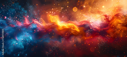 A stunning visual of dynamic, colorful energy waves flowing across a cosmic backdrop, symbolizing power and movement through space