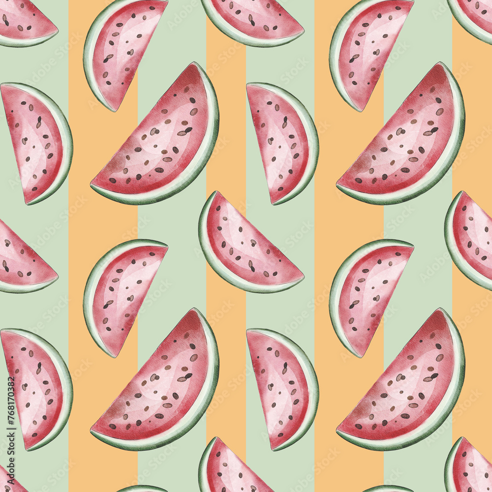 Seamless pattern with watercolor watermelon Seamless pattern with watercolor watermelon