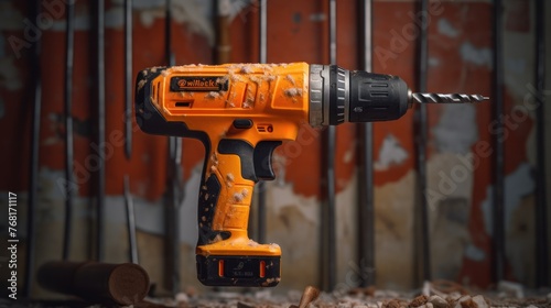 power drill drilling through hard concrete, AI generated