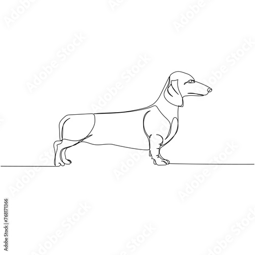 Dachshund short-haired, Teckel, dog breed, companion dog, hunting dog one line art. Continuous line drawing of friend, dog, doggy, friendship, care, pet, animal, family, canine.