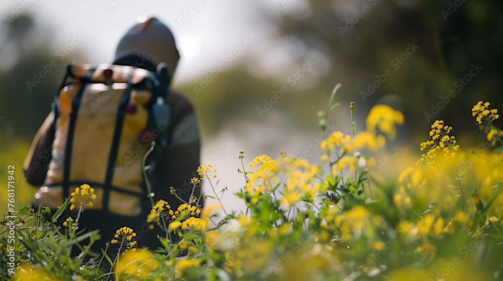 Person Walking Through Yellow Flower Field Person Walking Through Yellow Flower Field