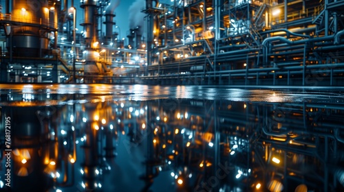 Industrial Oil Refinery Reflecting in Water