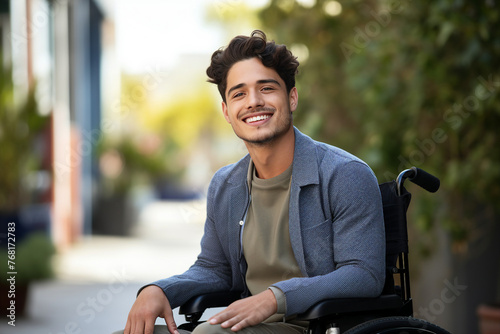 Wheelchair user walking in autumn park regardless of disability generative AI concept photo
