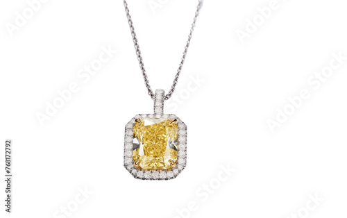Radiant Fancy Yellow Pendant Necklace Isolated On Transparent Background PNG.