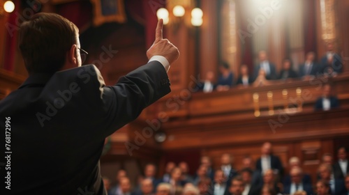 Man in Suit Addressing Crowd