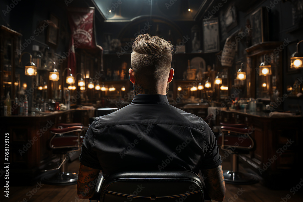 Professional hairdresser man in a modern loft interior barbershop generative AI