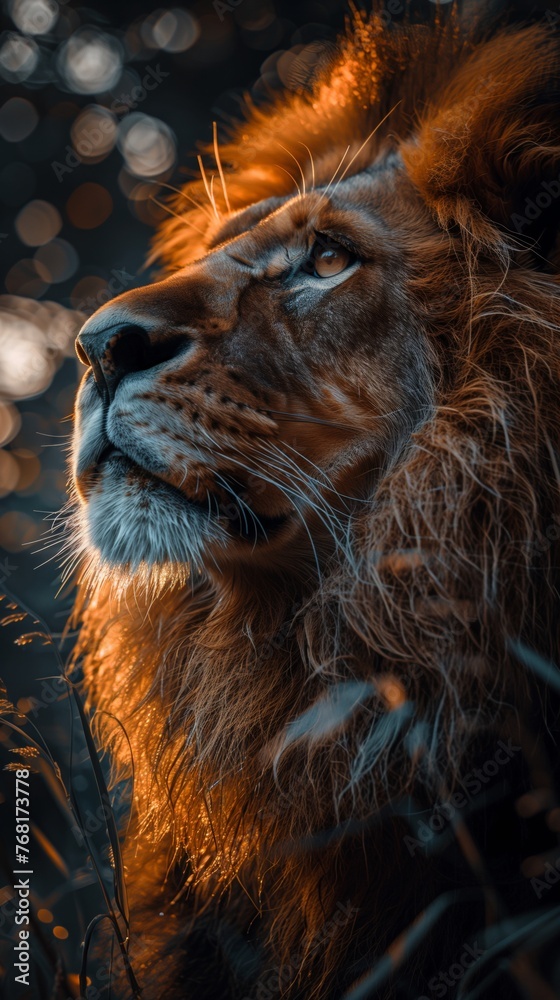 Naklejka premium Majestic Lion Close Up in Field