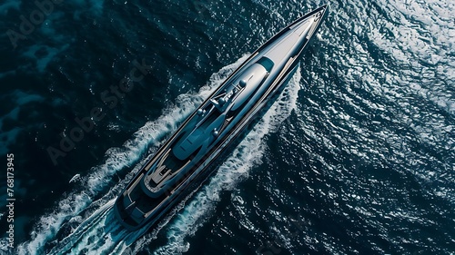 Modern grey luxury yacht sailing in the ocean. Concept of lifestyle, adventure activity, beautiful nature and freedom. Oceanic opulence & leisure unleashed. photo