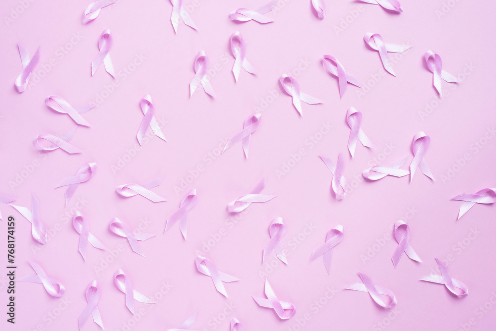 Brest Cancer. Pink ribbons on a pink background. World cancer day, awareness concept. Brest Cancer. Pink ribbons on a pink background. World cancer day, awareness concept.