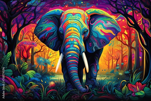 an elephant with colorful paint
