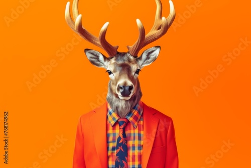 jaguar in an orange shirt, in the style of bold fashion photography