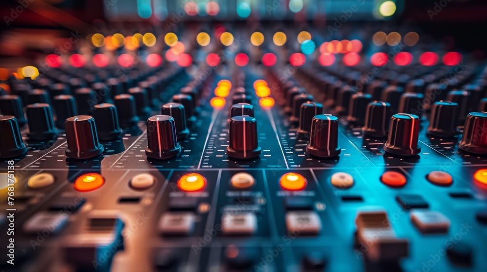 Obraz premium Professional Sound Board With Knobs and Lights