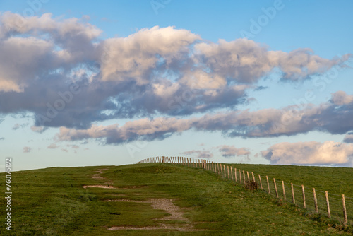 A rural Sussex view with evening light on Ditchling Beacon
