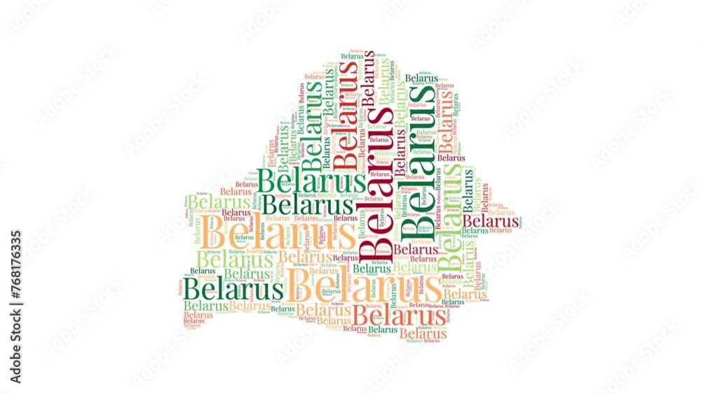 Belarus shape word cloud animation. Country boundary filled with country names animated. Belarus presentation video. Belarus shape word cloud animation. Country boundary filled with country names animated. Belarus presentation video.