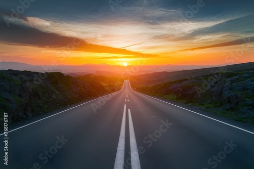 Symbolic journey Blurry road at sunset embodies travel concept photo