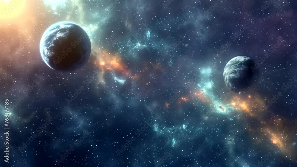 Space concept with colorful planets and stars background. seamless looping 4k time-lapse animation video background Space concept with colorful planets and stars background. seamless looping 4k time-lapse animation video background