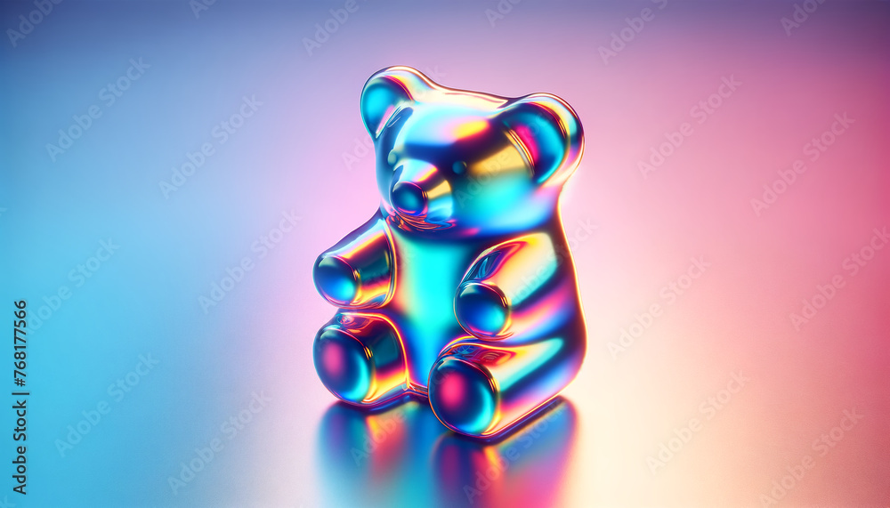 Futuristic Iridescent Gummy Bear on Gradient Background. High ...