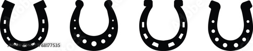 Horseshoe icons set. Black silhouettes of horseshoes on transparent background. Lucky symbols collection editable flat vector for website design, mobile application, logo, ui.