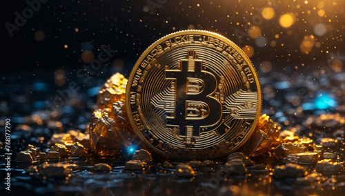 A Bitcoin surrounded by broken gold photo
