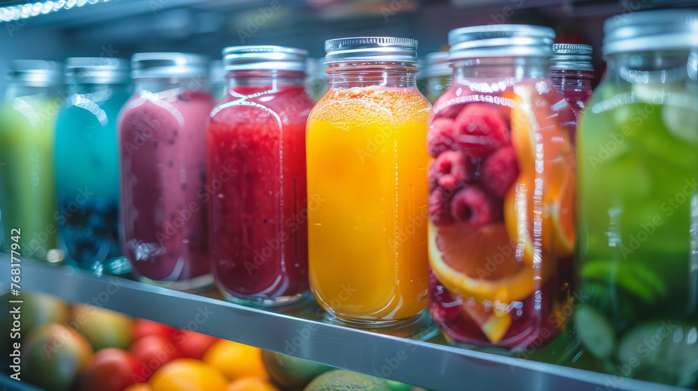 Various bottled juices on a shelf