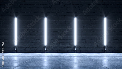 Brick wall background with long lights. 3d rendering