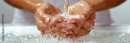 Close-up of hands being washed under running water, symbolizing hygiene and health.