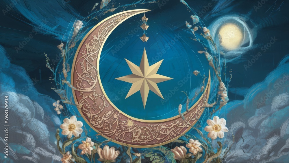 an Islamic symbol,  the crescent moon and star,