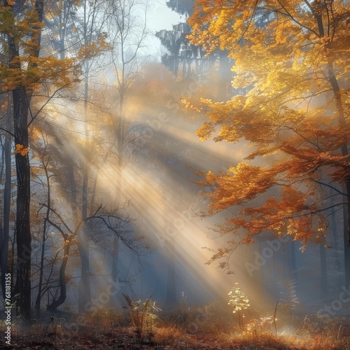 Sunlight Filtering Through Dense Forest Trees