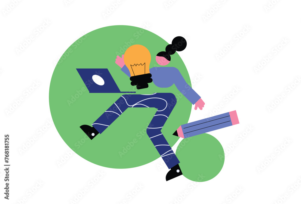 Fototapeta premium Vector illustration of creative ideas, brainstorming, lightbulb with abstract human figure