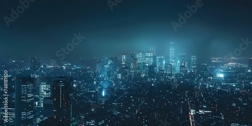 Enhancing Urban Landscapes with Digital Technology: A Nighttime Cityscape Illustrating Smart City Connectivity. Concept Urban Landscapes, Digital Technology, Smart City, Connectivity