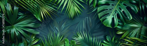 Lush Green Tropical Background With Palm Leaves