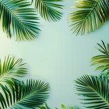 Vibrant Green Palm Leaves on Blue Background