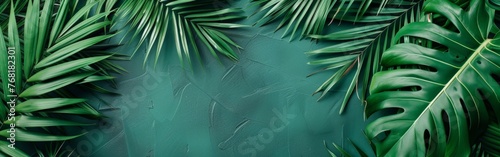 Green Leaves on Blue Background