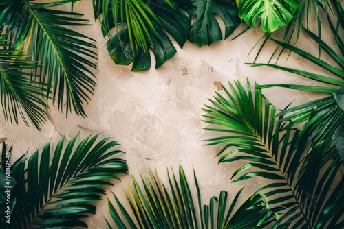 Green Palm Leaves on White Wall