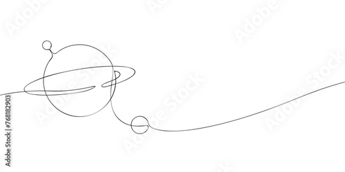 A single line drawing of a planet. Continuous line saturn icon. One line icon. Vector illustration